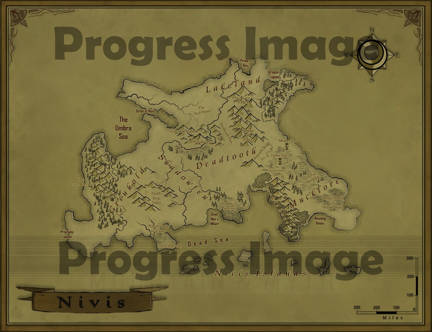 Detailed map of Nivis showing its territories, regions, areas, and named sites.