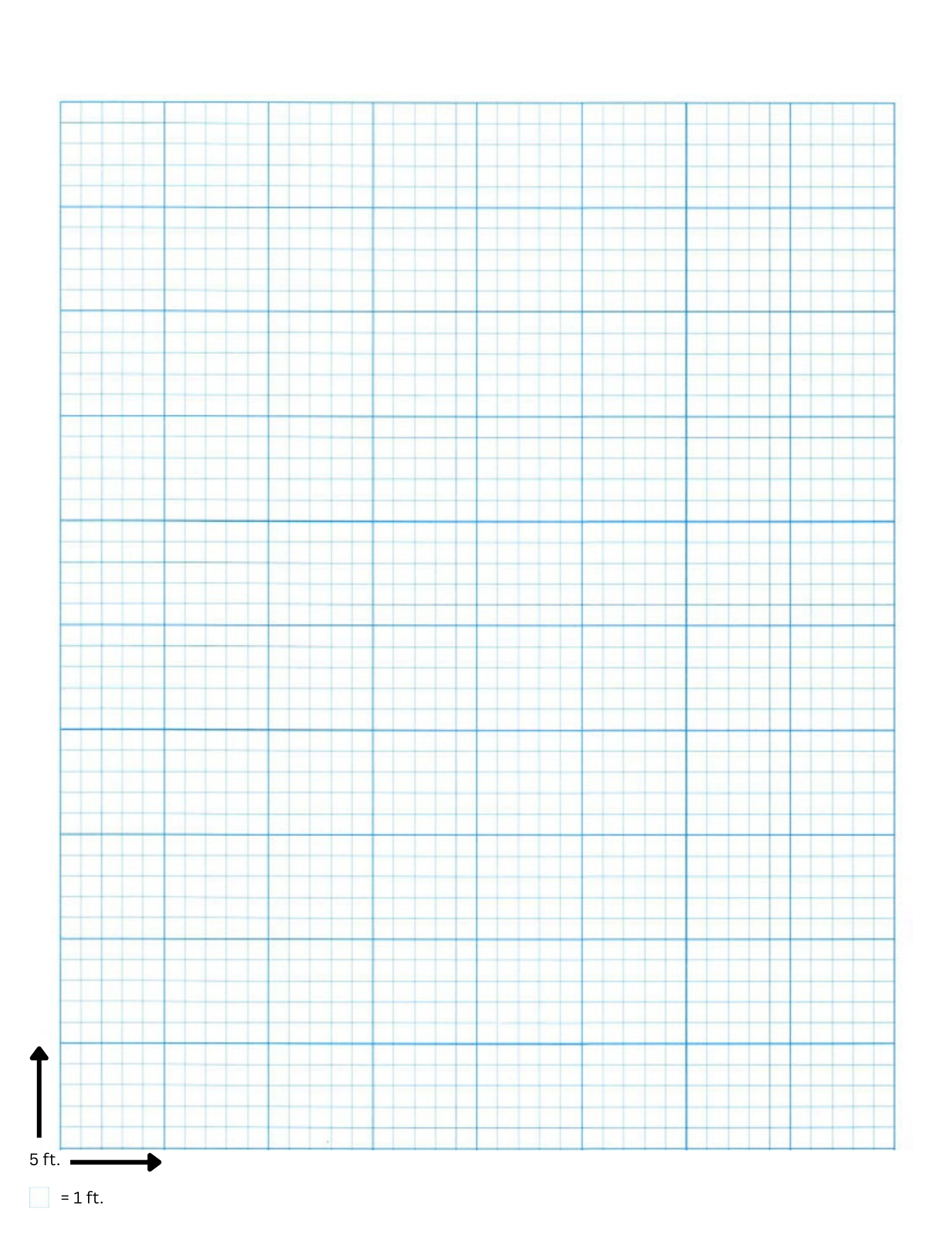 5 x 5 Graph Paper, each big square five feet and each small square one foot