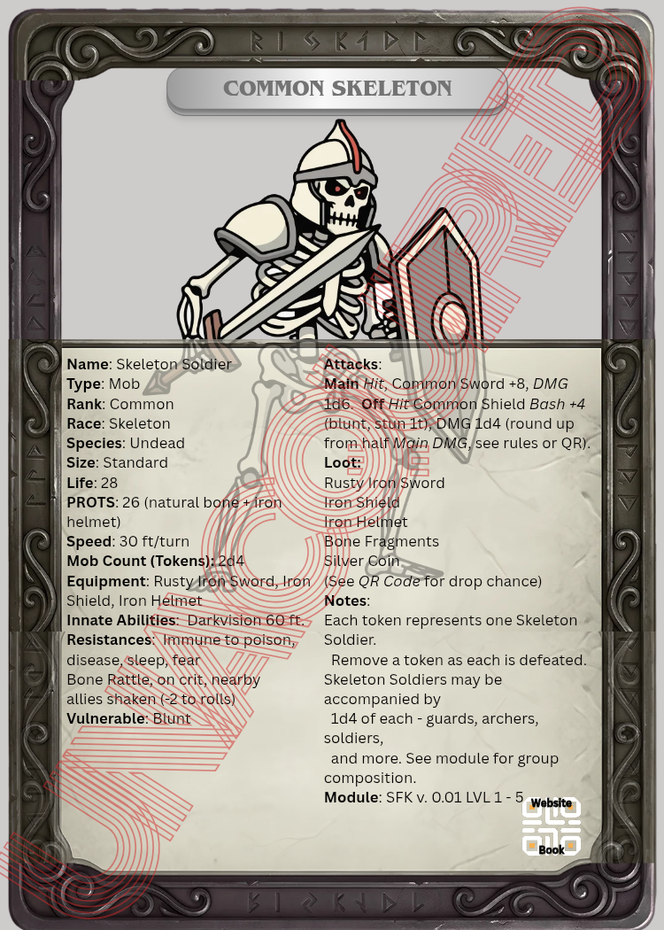 Common Skeleton Soldier Mob Card Front